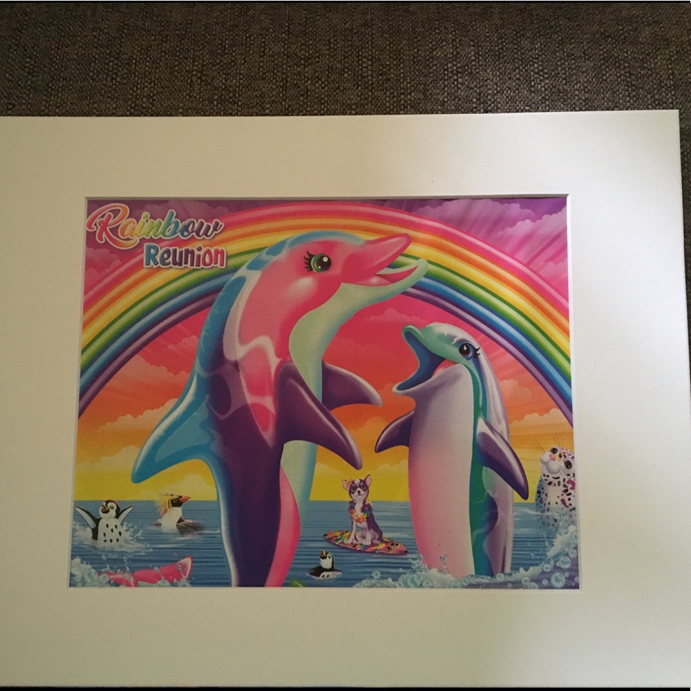 Lisa Frank Dolphin matted Art Neon Pop rainbow